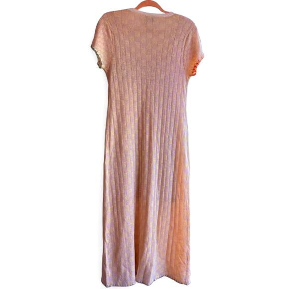 YanYan Knits Cap Sleeve Maxi Dress with Cloud in Checkered Yellow & Tan size M - Picture 2 of 16